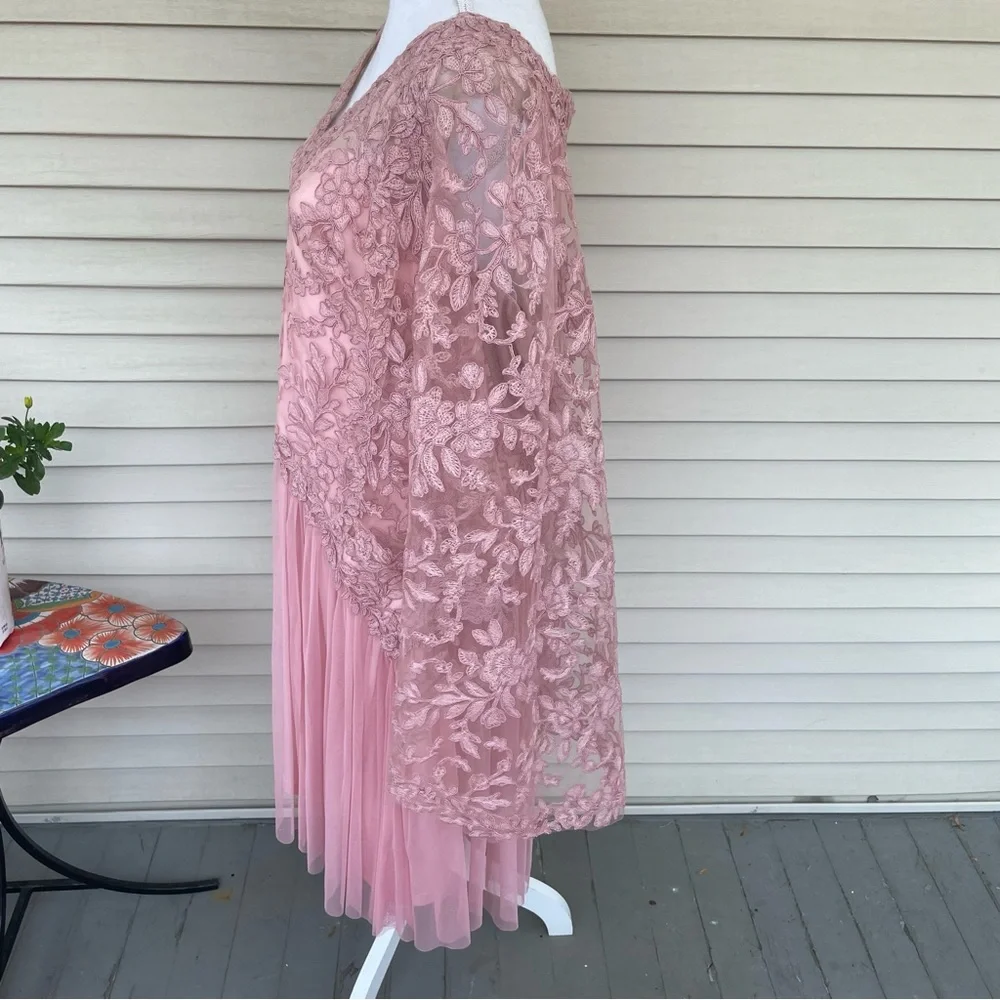 TADASHI SHOJI Embroidered Lace Cape Dress in Rose Quartz (Altered) - Picture 2 of 11